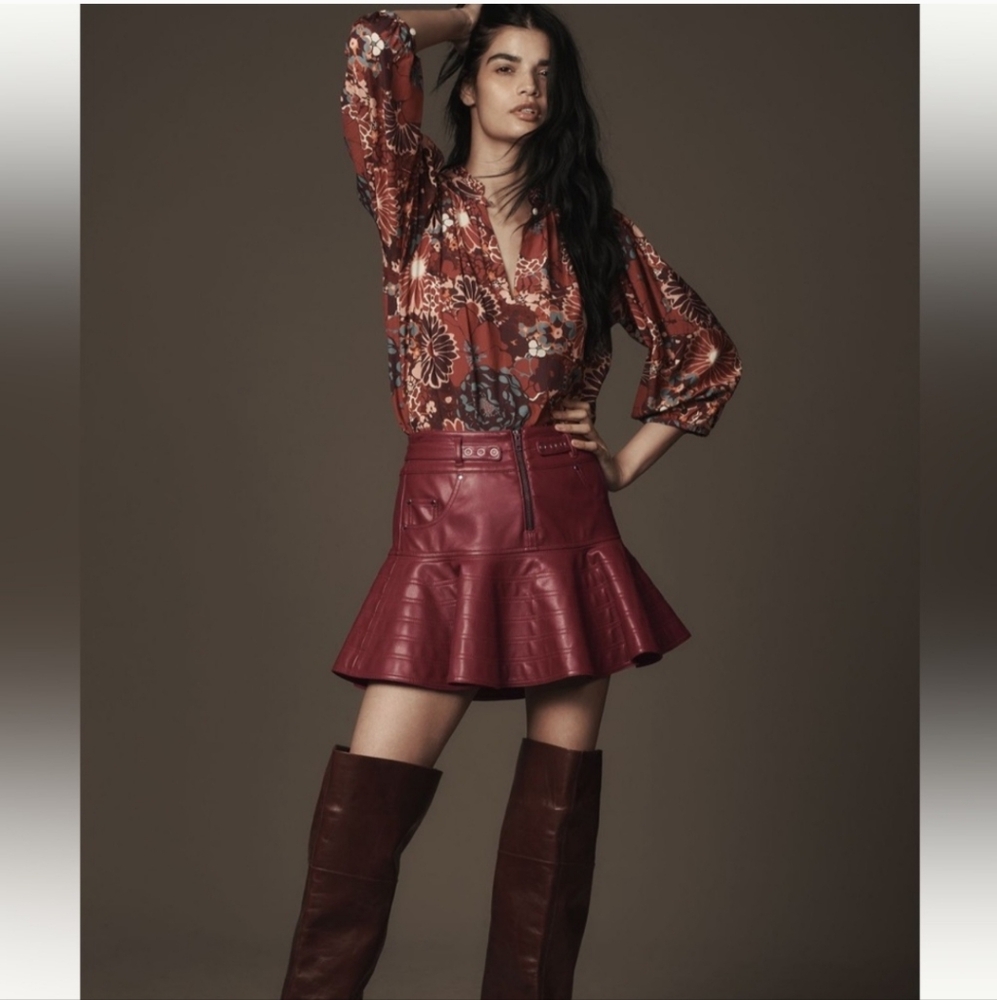 Anthropologie Pilcro Fit-and-Flare Faux-Leather Mini Skirt NWT Sz 10 - Picture 3 of 4